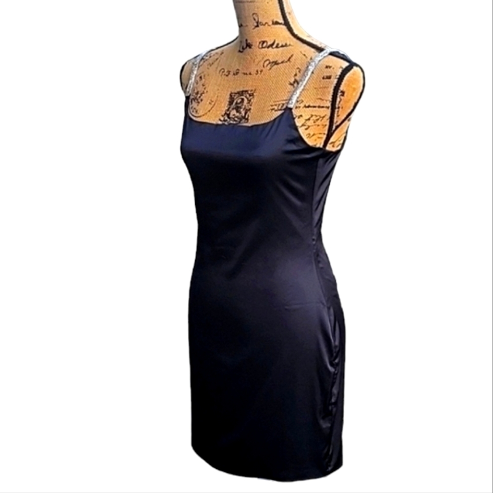 NEW Black Satin Diamante Strap Mini Dress - Picture 15 of 17